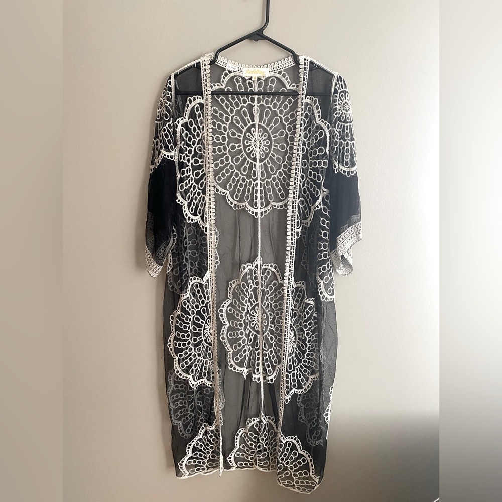 Rebellion Kimono Beach Cover Open Cardigan Embroidered Size M